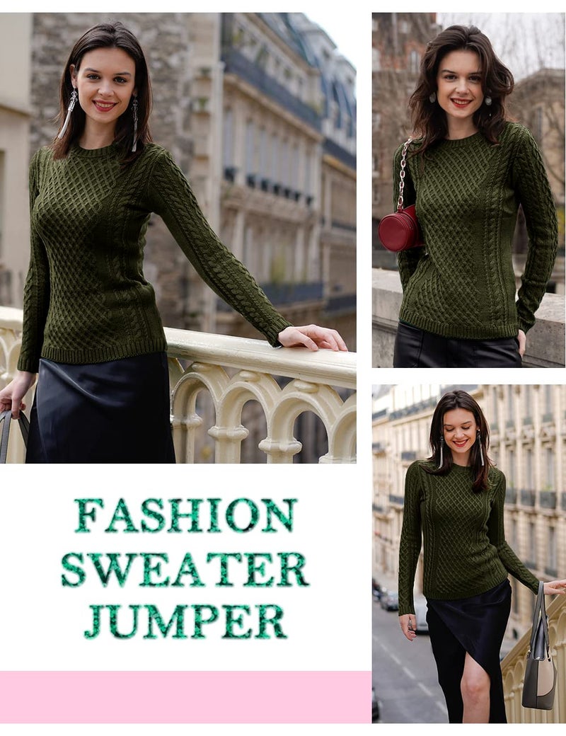 v28 Women Crew Neck Korea Knit Stretchable Elasticity Long Sleeve Sweater Jumper (M, ArmyGreen) - Image 4